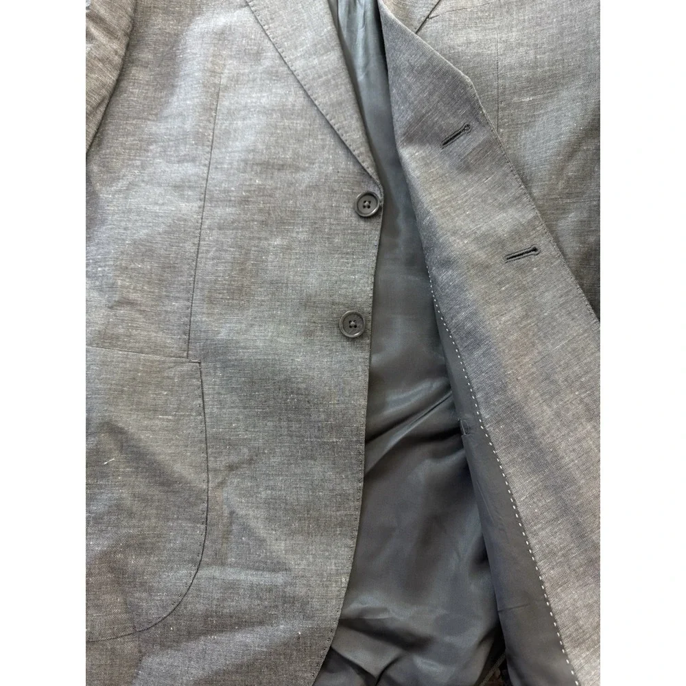 CONNAISSEUR PARIS - GREY 2 PIECE SLIM FIT LINEN‎ SUIT WITH PATCH POCKETS Sz 46